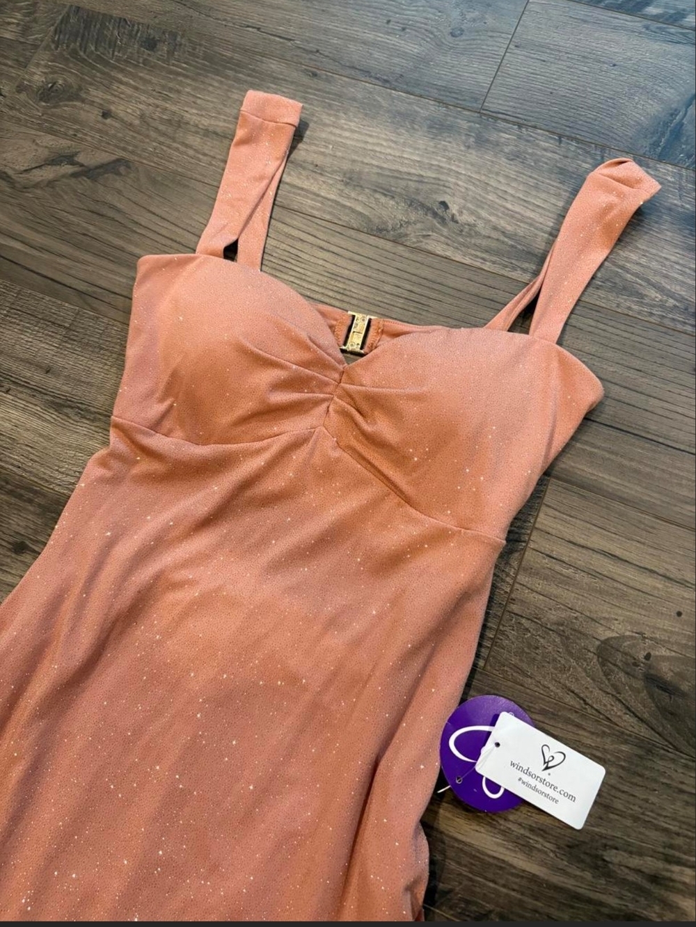 Windsor Sparkle Peach Party Dress with Sweetheart Neckline